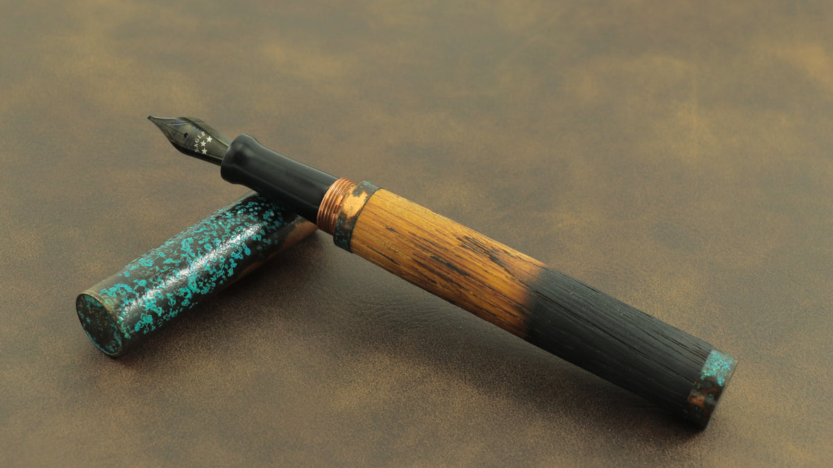 Shipwreck - Aged Barrel Oak wood and Patina'd Copper Metal Fountain Pen