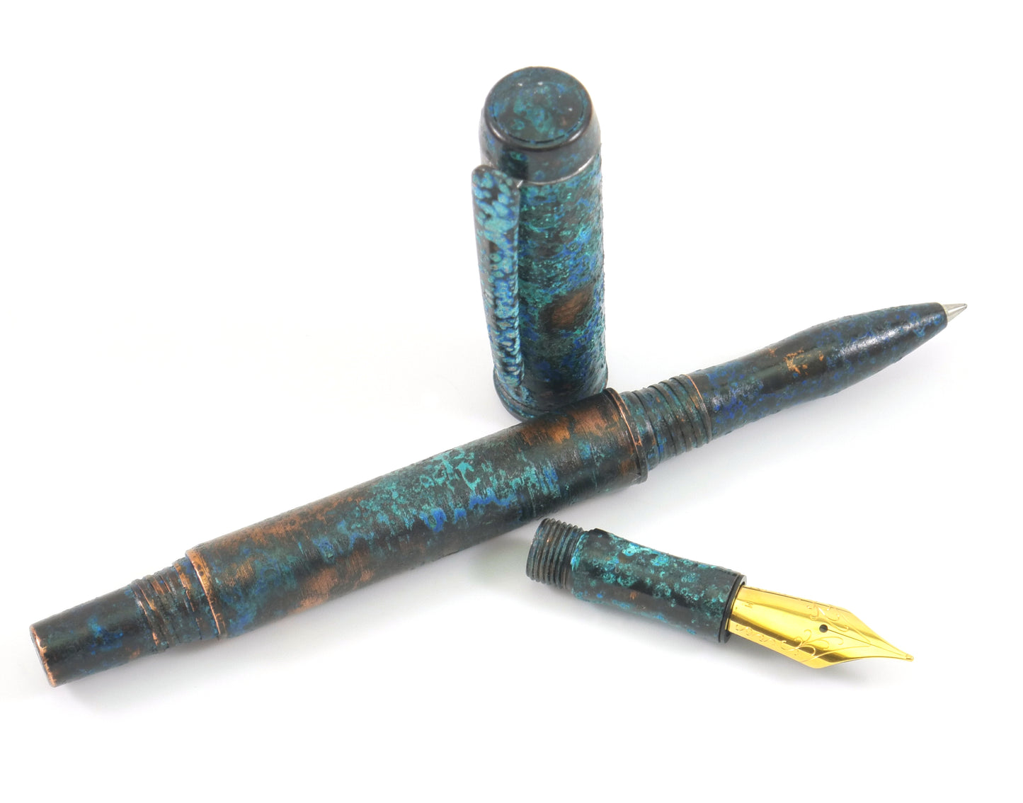 Shipwreck - Patina'd All Copper Metal Fountain & Rollerball Pen
