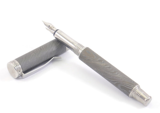 Dark Damascus Steel Fountain Pen