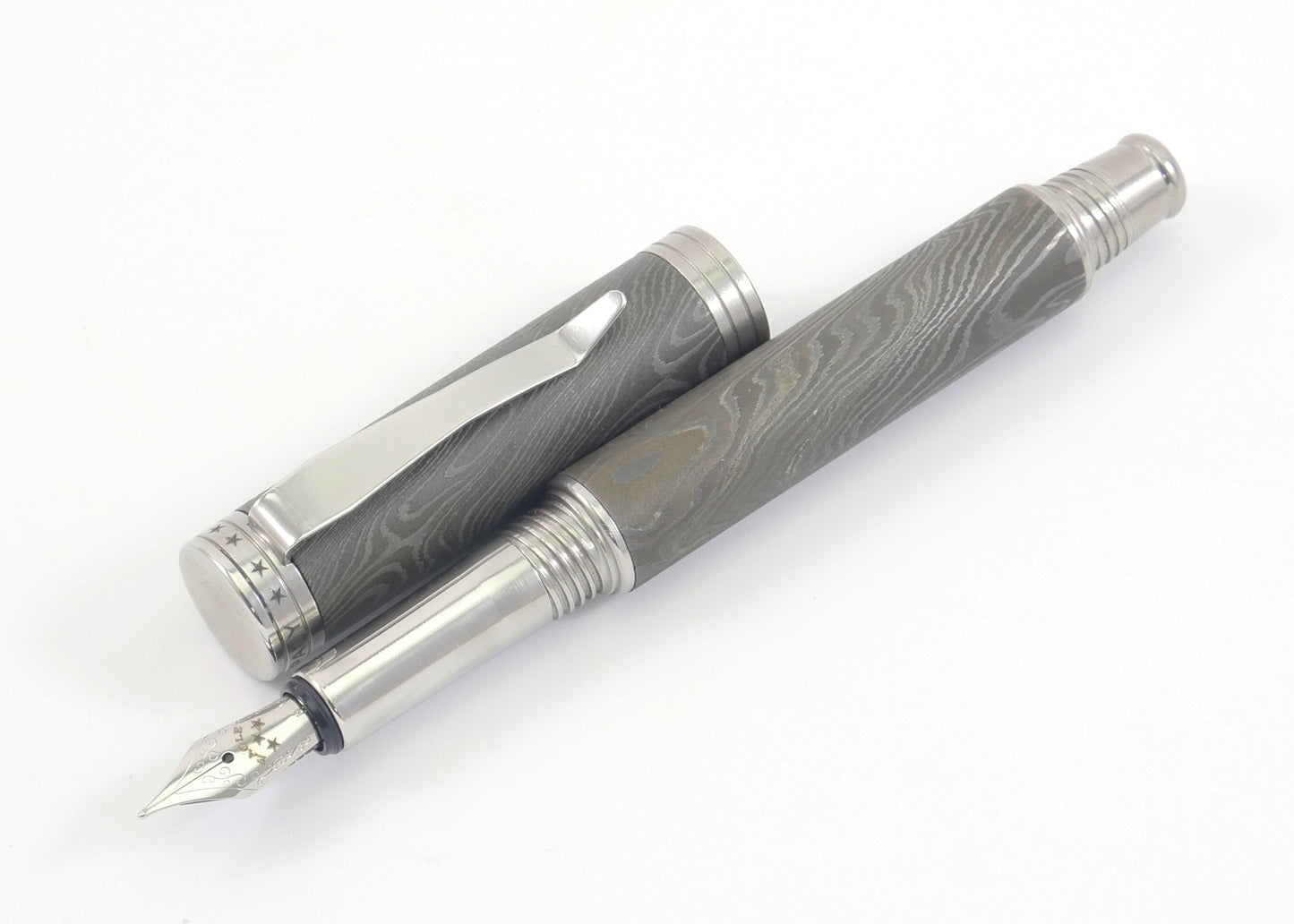 Dark Damascus Steel Fountain Pen