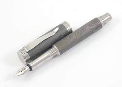 Dark Damascus Steel Fountain Pen