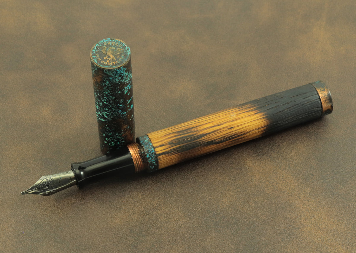 Shipwreck - Aged Barrel Oak wood and Patina'd Copper Metal Fountain Pen