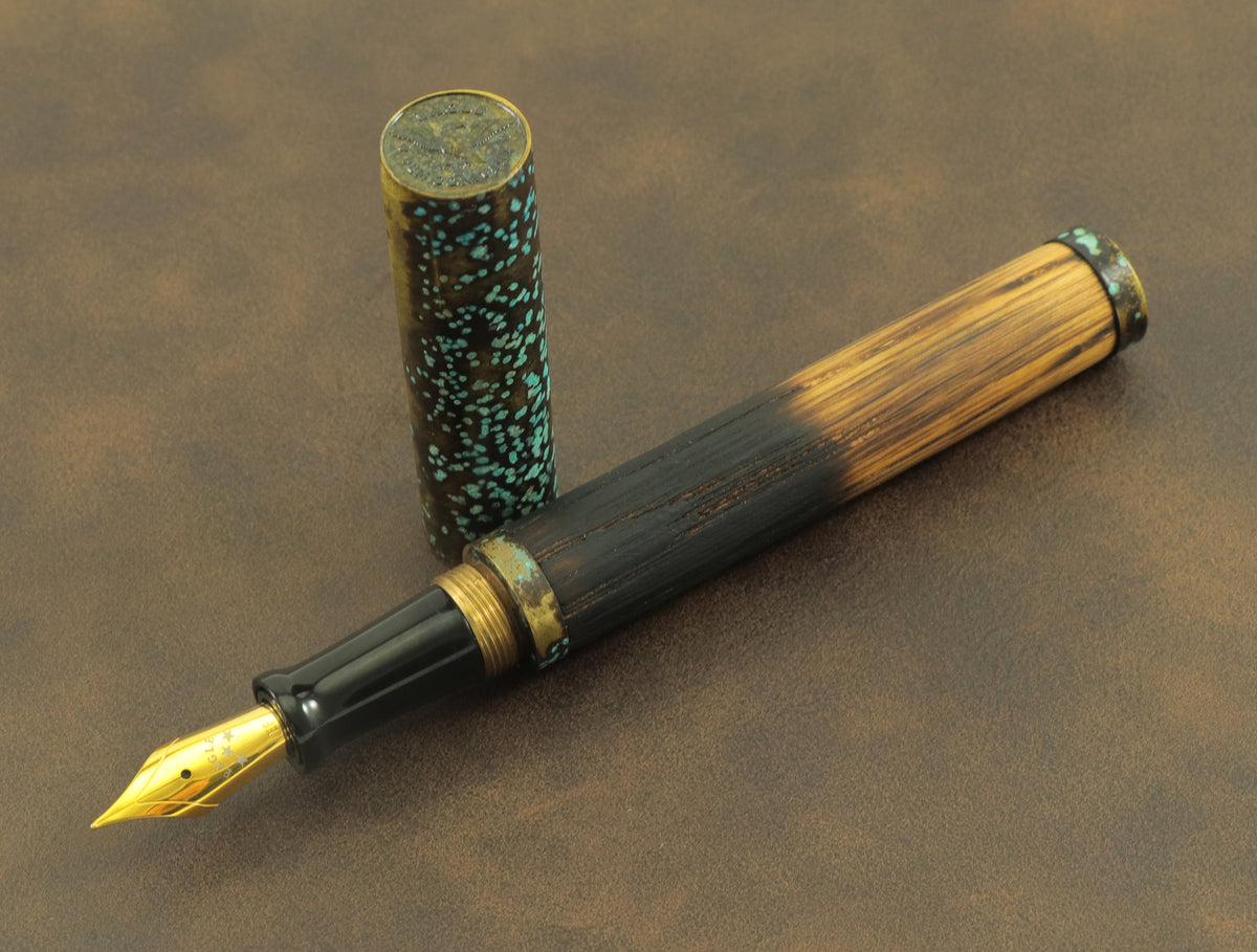 Shipwreck - Aged Barrel Oak wood and Patina'd Brass Metal Fountain Pen