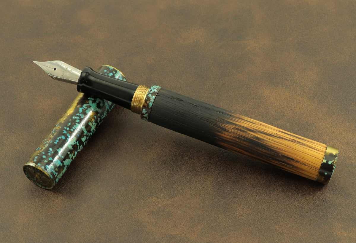 Shipwreck - Aged Barrel Oak wood and Patina'd Brass Metal Fountain Pen