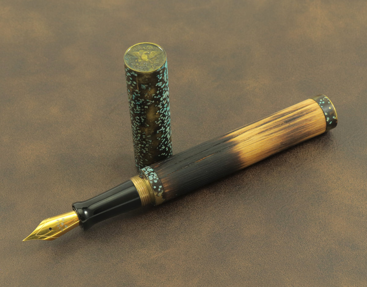 Shipwreck - Aged Barrel Oak wood and Patina'd Brass Metal Fountain Pen