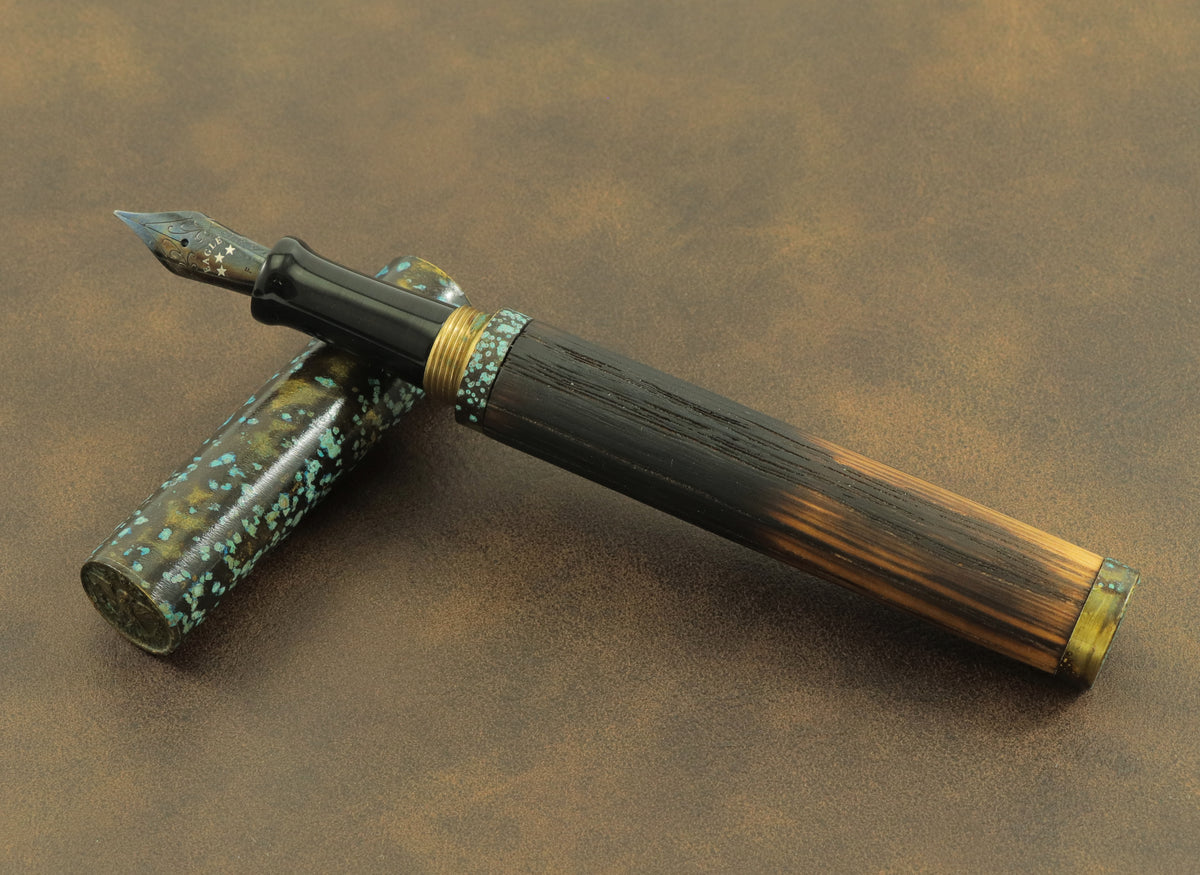 Shipwreck - Aged Barrel Oak wood and Patina'd Brass Metal Fountain Pen