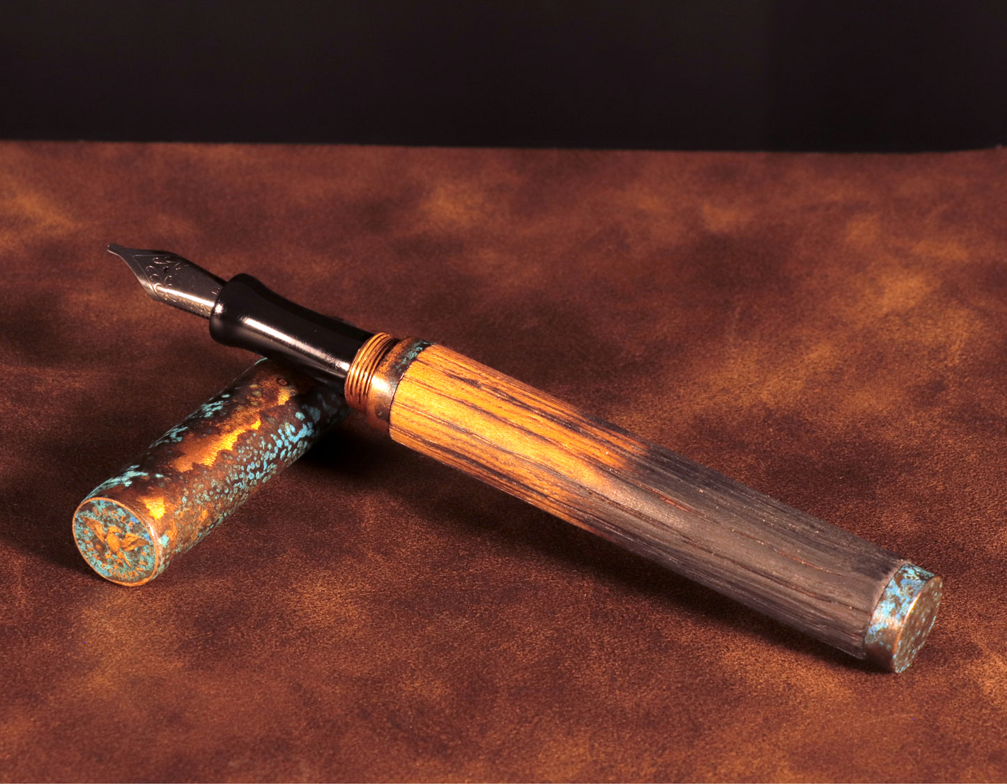 Shipwreck - Aged Barrel Oak wood and Patina'd Copper Metal Fountain Pen