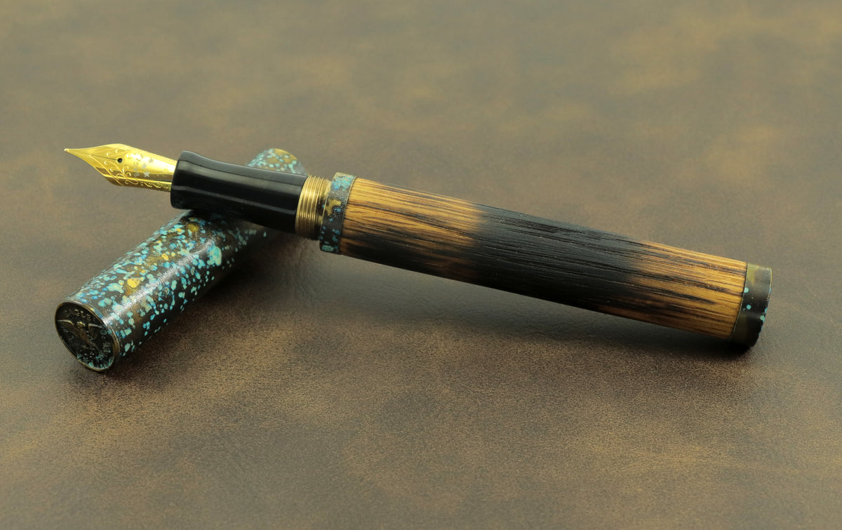 Shipwreck - Aged Barrel Oak wood and Patina'd Brass Metal Fountain Pen