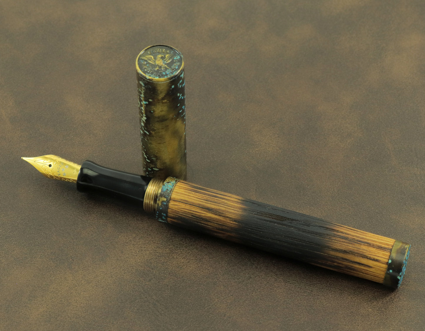 Shipwreck - Aged Barrel Oak wood and Patina'd Brass Metal Fountain Pen
